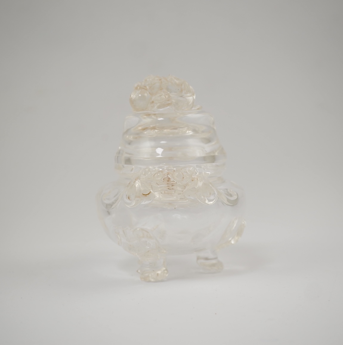 A Chinese rock crystal tripod censer and cover, ding, early 20th century